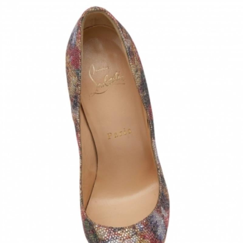 Women's Christian Louboutin Metallic Floral Glitter So Kate Pumps Size 37 For Sale