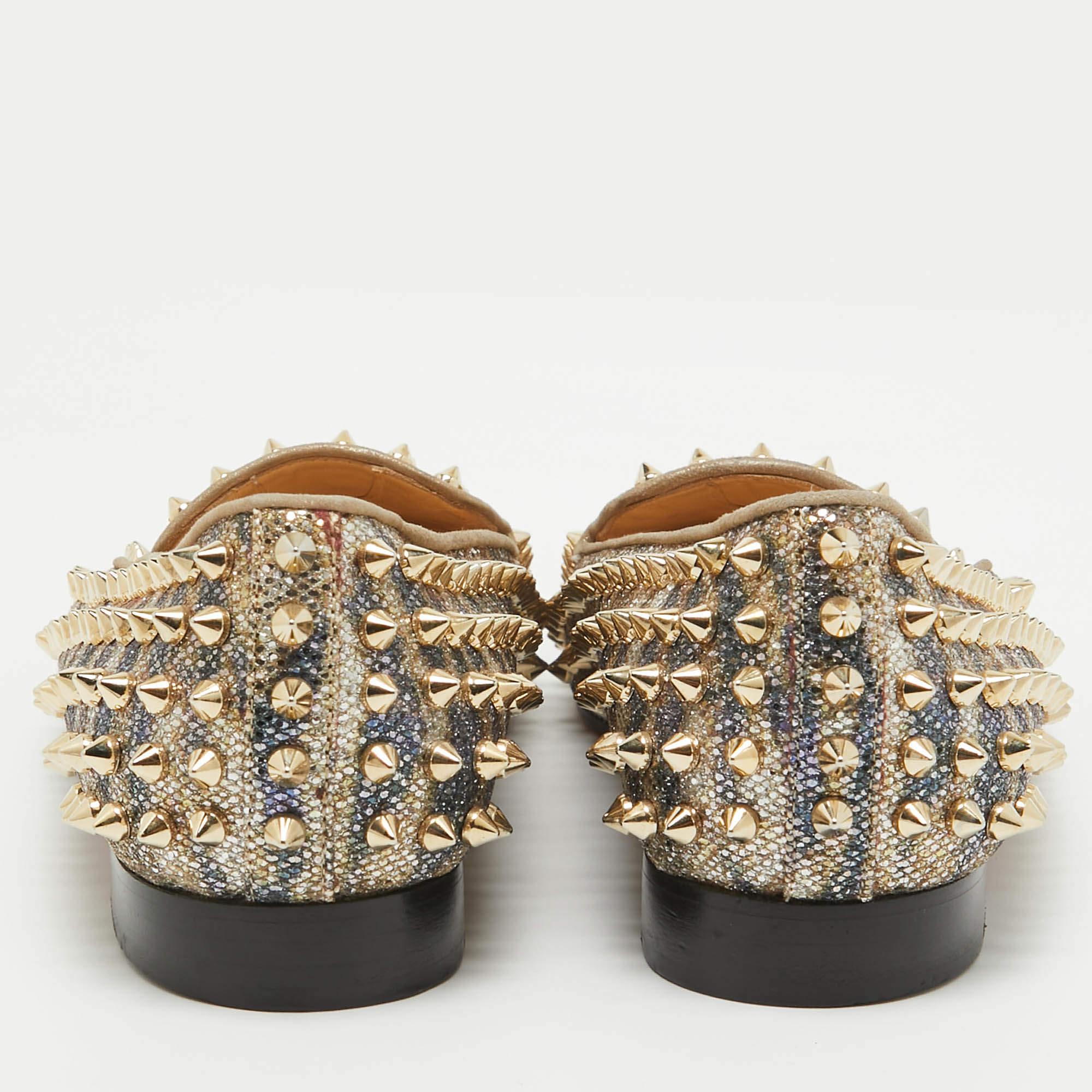 Men's Christian Louboutin Metallic Glitter Dandelion Spikes Loafers Size 40