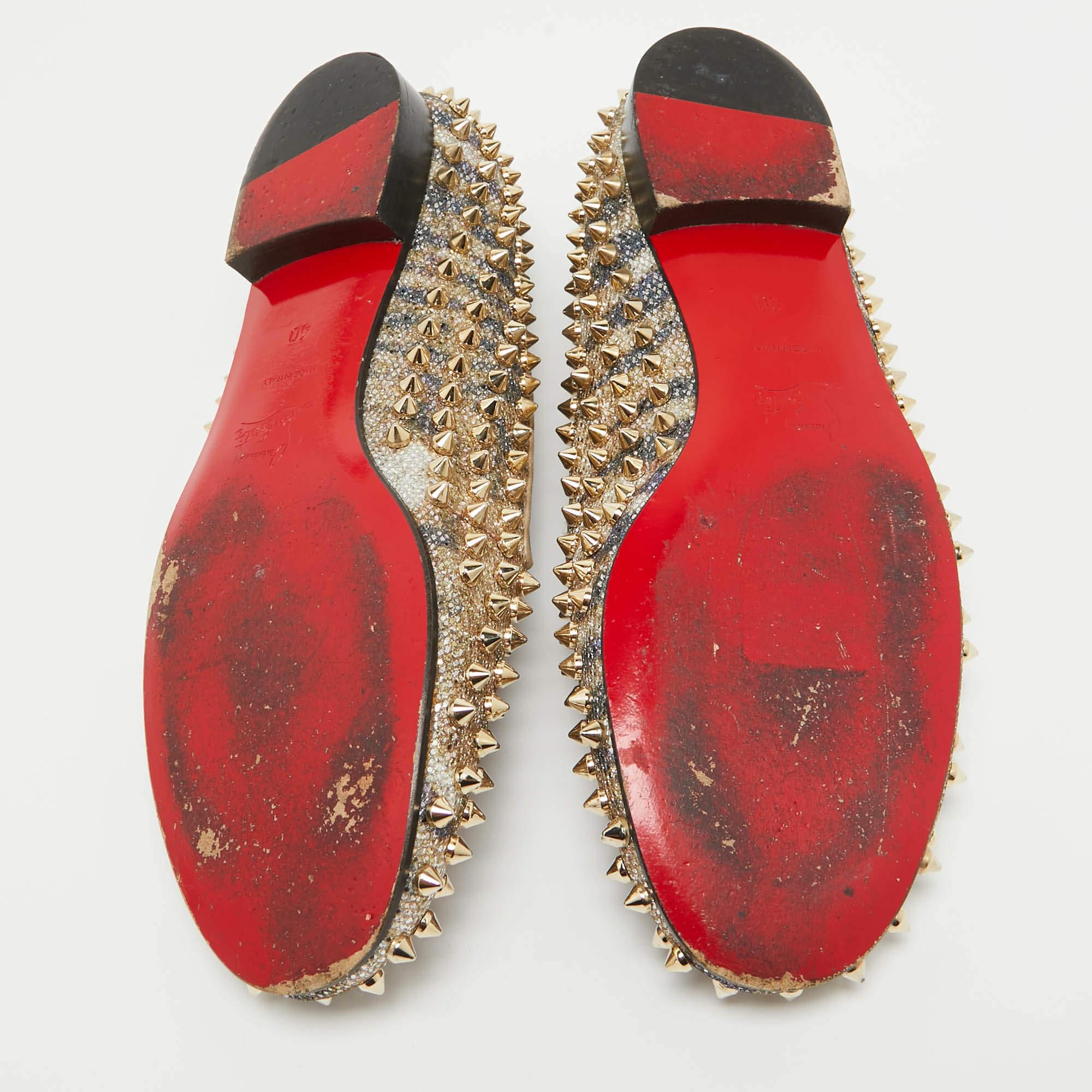 Christian Louboutin Metallic Glitter Dandelion Spikes Loafers Size 40 1