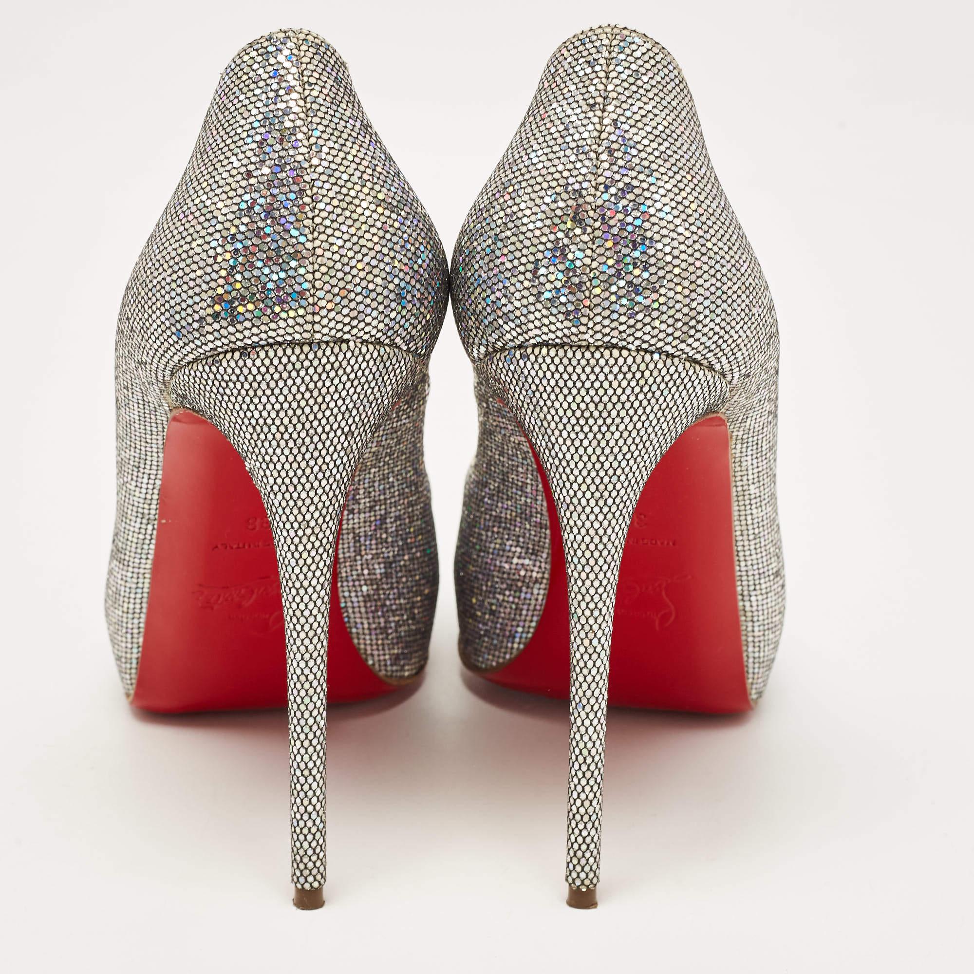 Women's Christian Louboutin Metallic Glitter Fabric Disco Ball New Very Prive Pumps Size For Sale