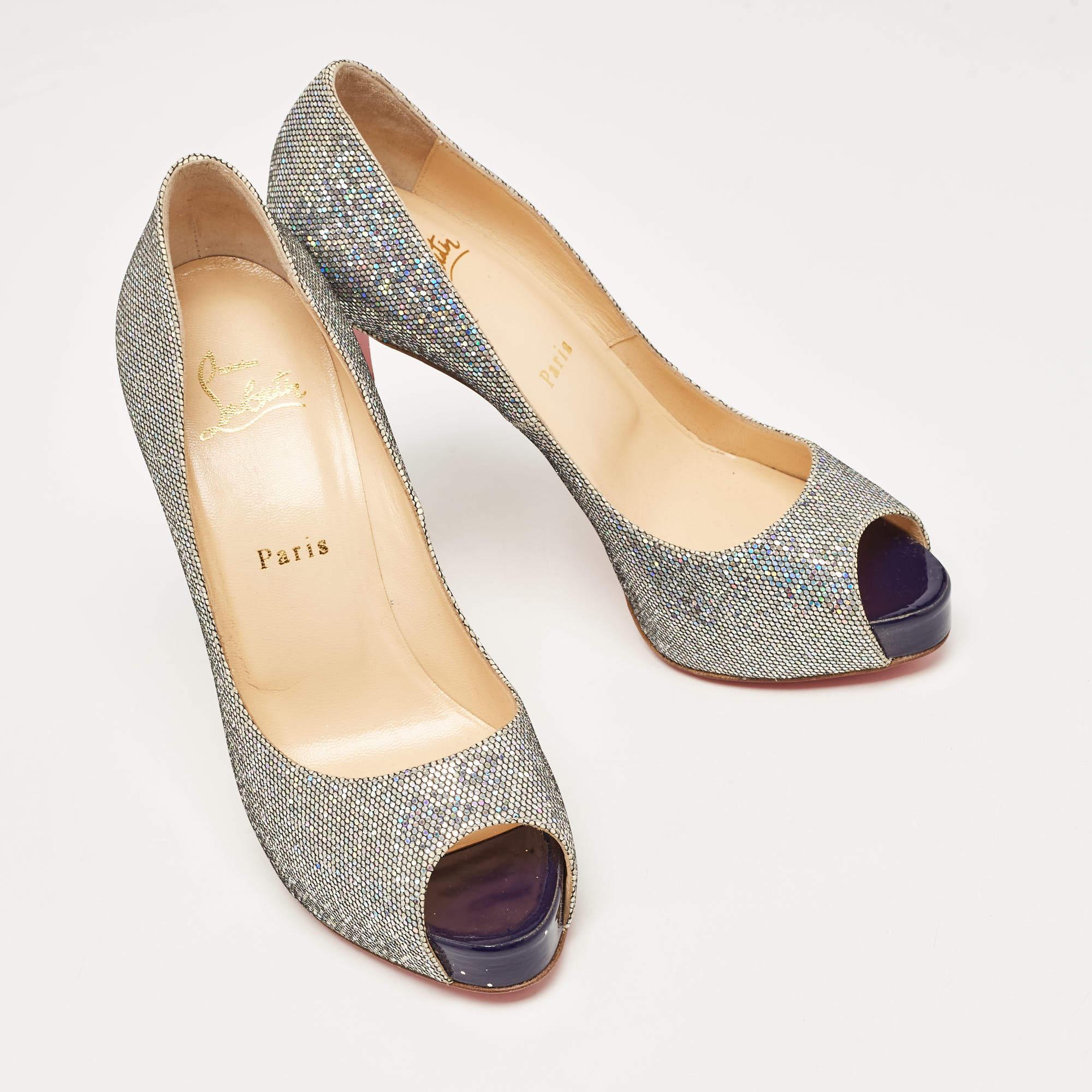 Christian Louboutin Metallic Glitter Fabric Disco Ball New Very Prive Pumps Size For Sale 2