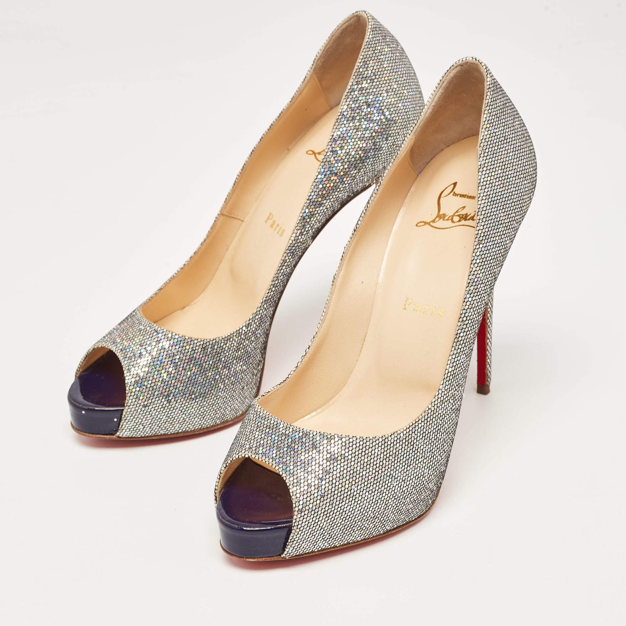 Christian Louboutin Metallic Glitter Fabric Disco Ball New Very Prive Pumps Size For Sale 3