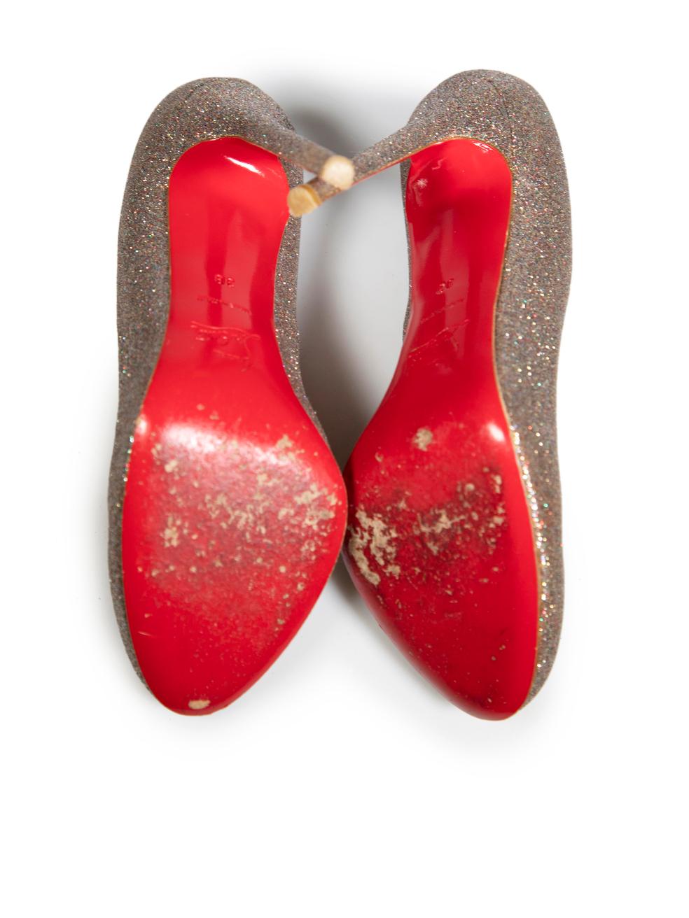 Women's Christian Louboutin Metallic Glitter High Heels Size IT 38 For Sale