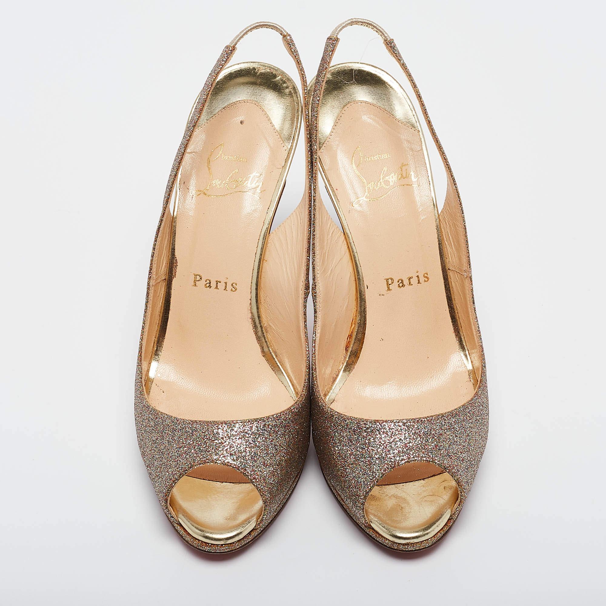 Christian Louboutin Sandalias de plataforma con purpurina metalizada tamaño 37 Marrón