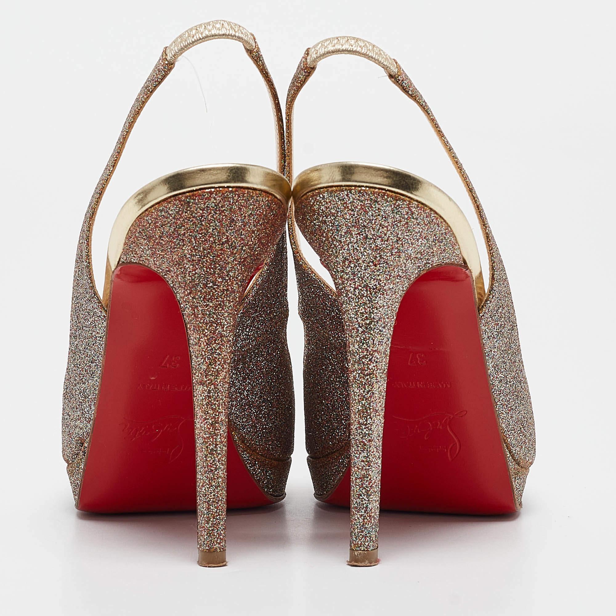 De las mujeres Christian Louboutin Sandalias de plataforma con purpurina metalizada tamaño 37