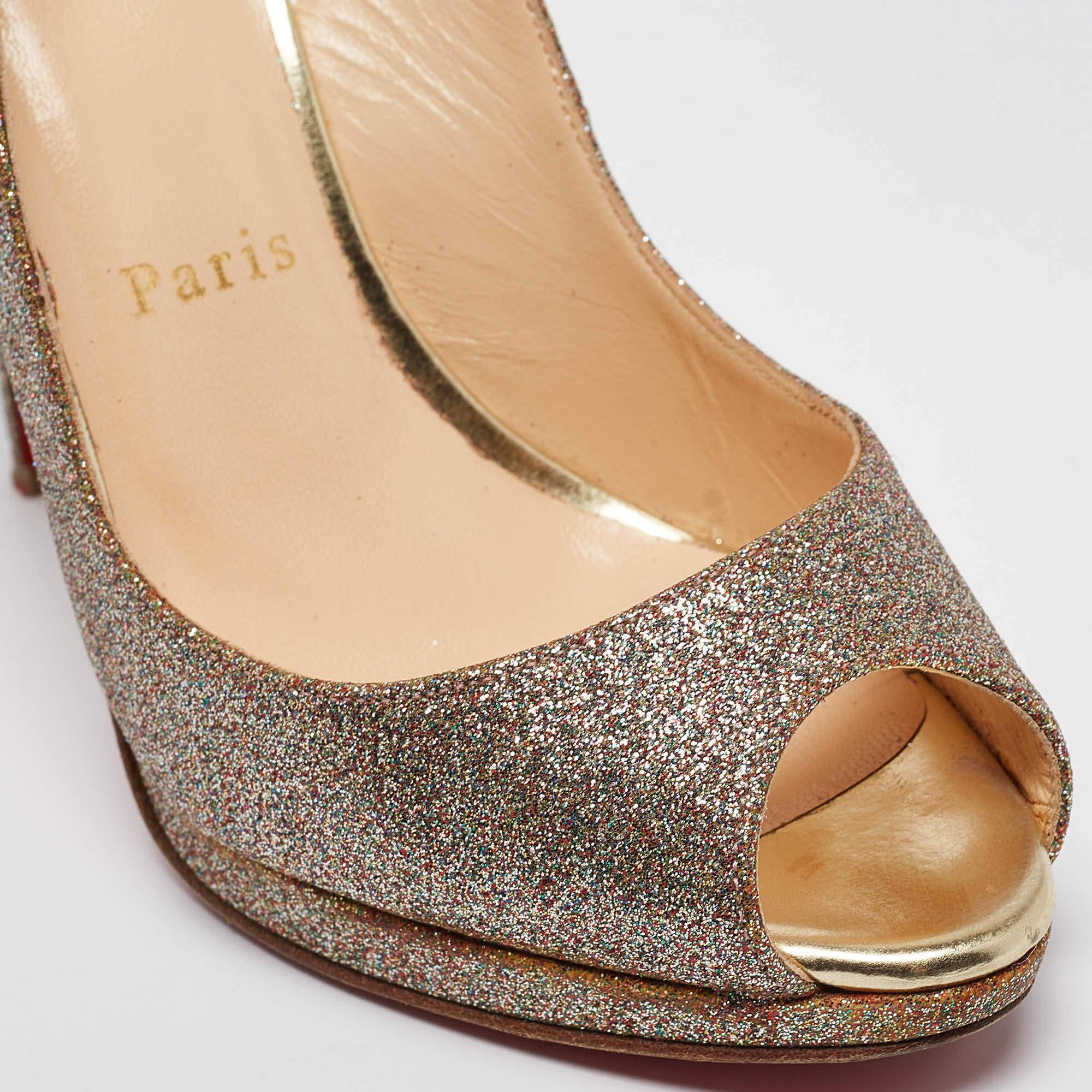 Christian Louboutin Sandalias de plataforma con purpurina metalizada tamaño 37 2