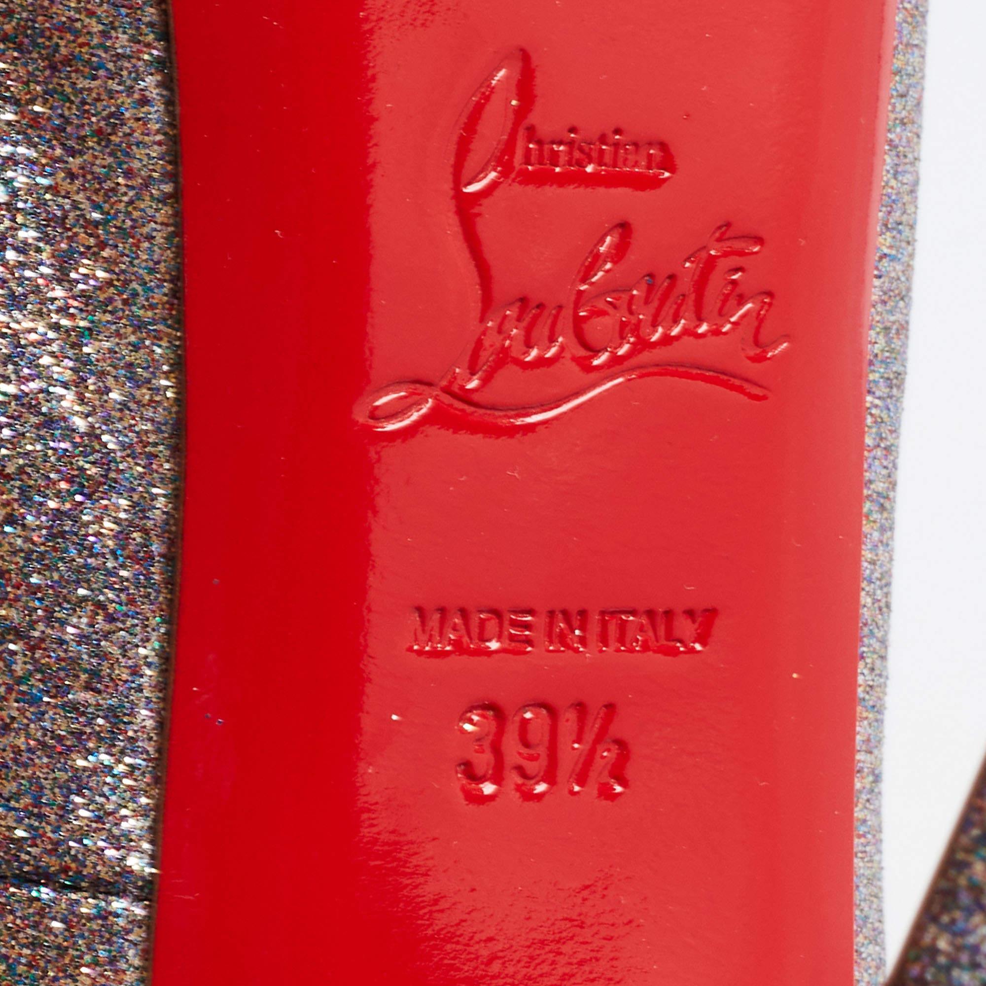 Women's Christian Louboutin Metallic Glitter Very Prive Peep Toe Pumps Size 39.5 For Sale