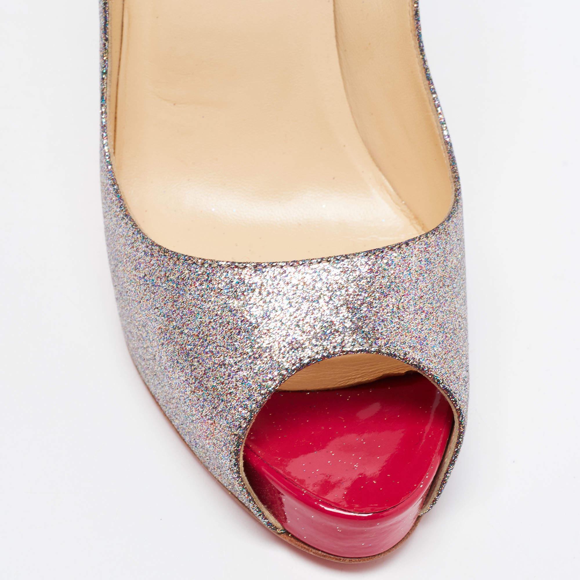 Christian Louboutin Metallic Glitter Very Prive Peep Toe Pumps Size 39.5 For Sale 2