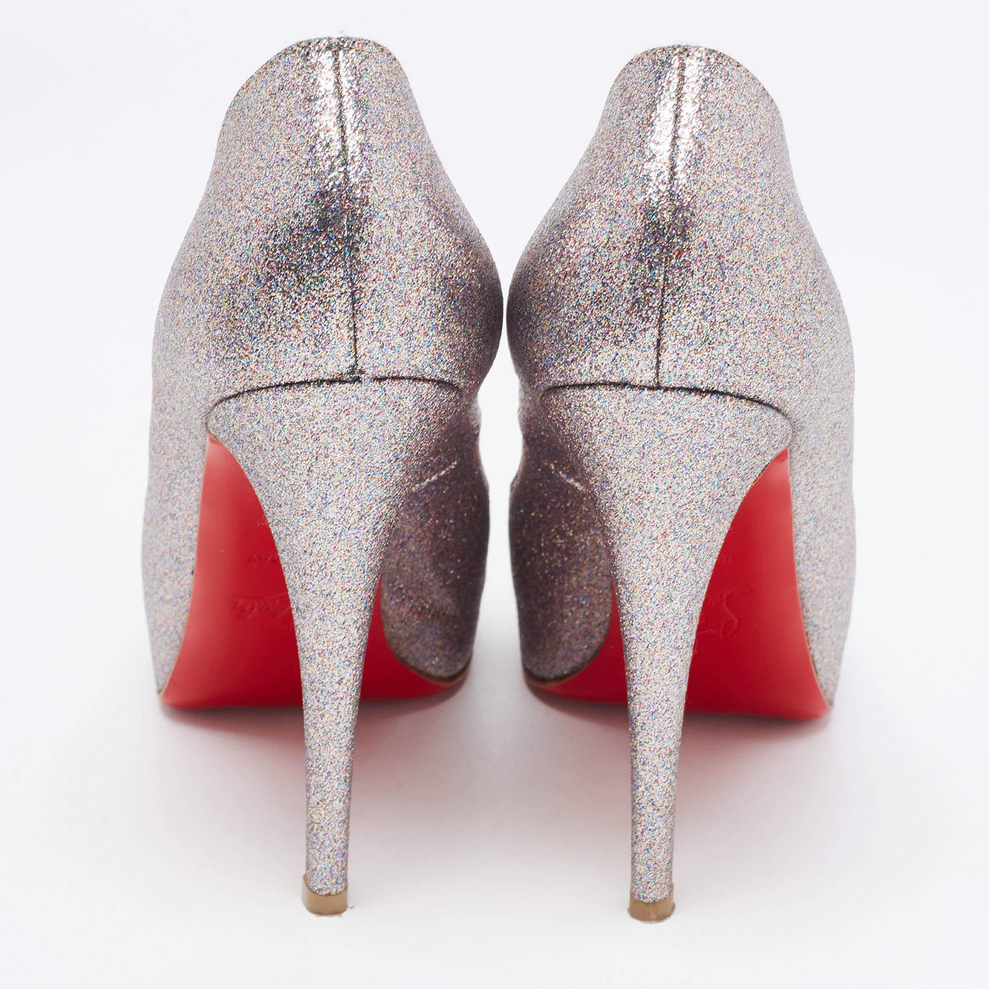 Christian Louboutin Metallic Glitter Very Prive Peep Toe Pumps Size 39.5 For Sale 3