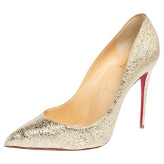 Christian Louboutin Metallic Gold Crinkled Leather Pigalle Follies Pumps Size 38