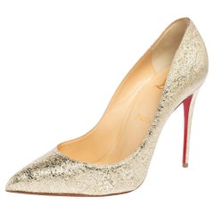 Christian Louboutin Metallic Gold Crinkled Pigalle Follies Pumps Size 38.5