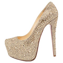 Christian Louboutin Metallic Gold Crystal Embellished Leather  Pumps Size 38.5