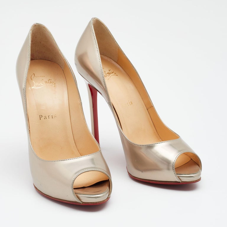 Christian Louboutin Metallic Gold Foil New Prive Peep Toe Pumps Size 37
