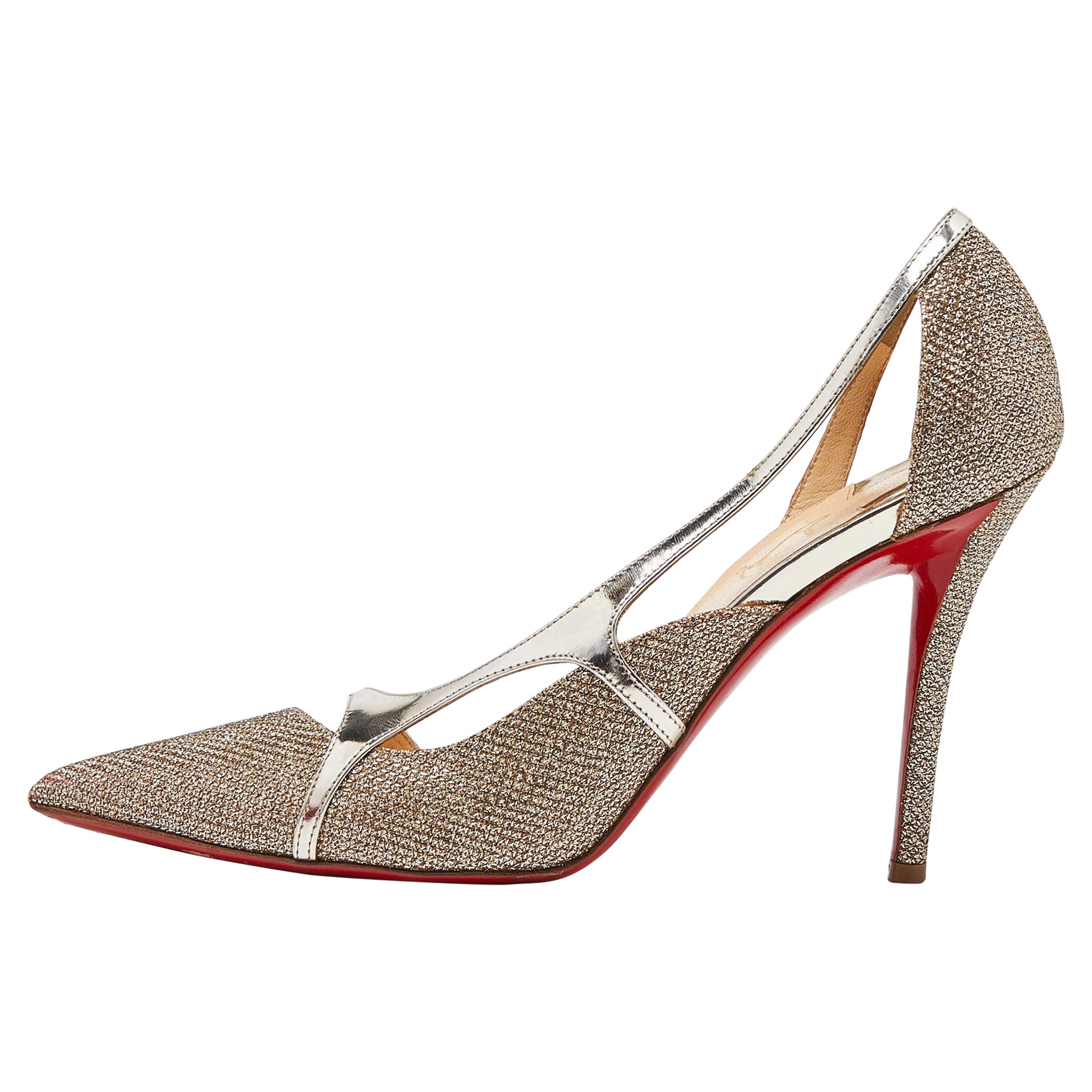 Christian Louboutin Metallic Gold Glitter Edith D
orsay Pumps Size 38.5