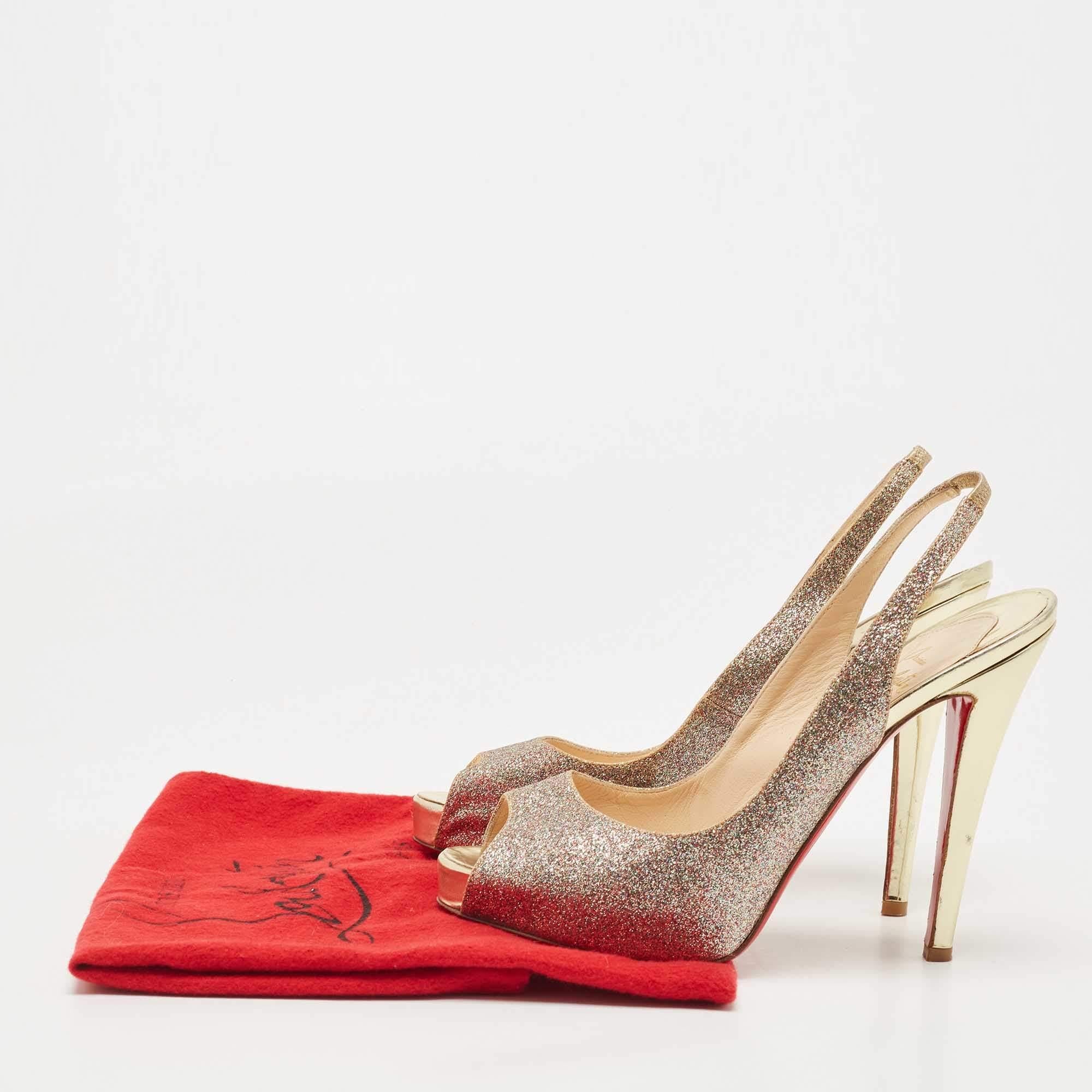 Christian Louboutin Metallic Gold Glitter Private Number Sandals Size 39 5