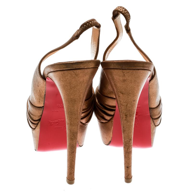 Brown Christian Louboutin Metallic Gold Jenny Knotted Platform Sandals Size 36.5