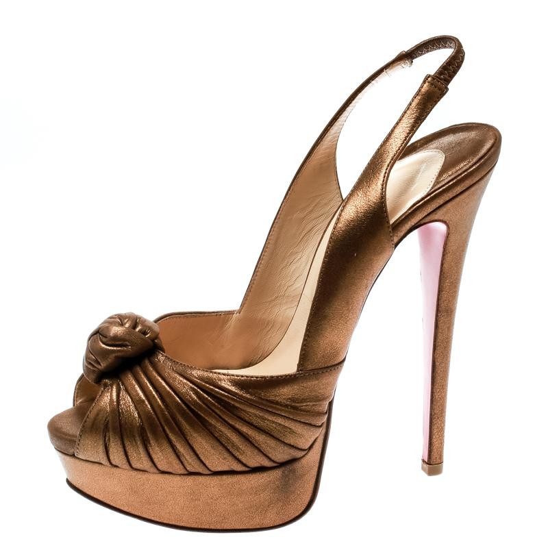 Women's Christian Louboutin Metallic Gold Jenny Knotted Platform Sandals Size 36.5