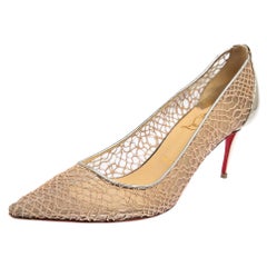 Christian Louboutin Metallic Gold Lace And Leather Saramor Pointed Toe Pumps Siz
