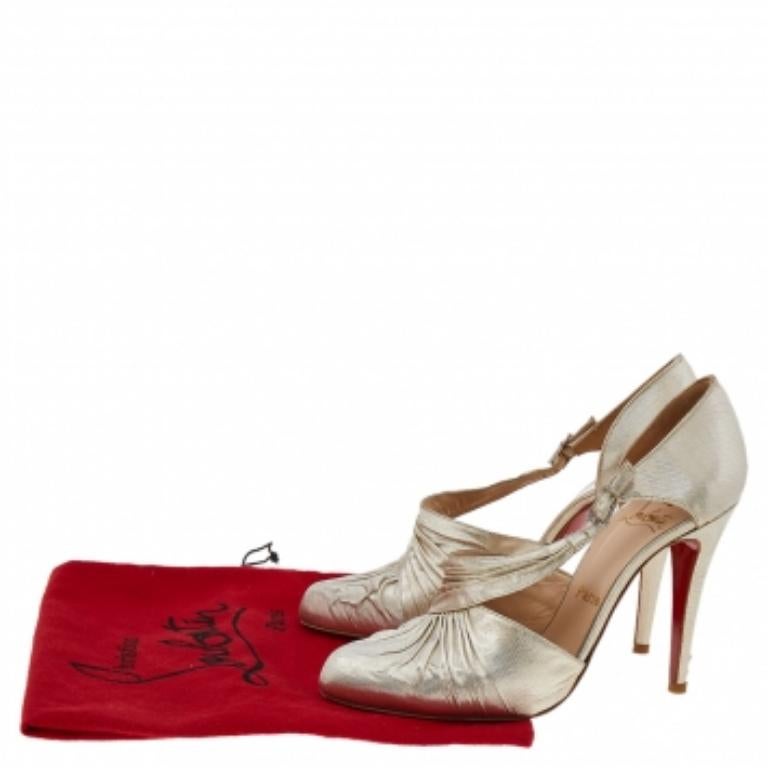 Christian Louboutin Metallic Gold Lamé Fabric Ruffle D'Orsay Pumps Size 38 1