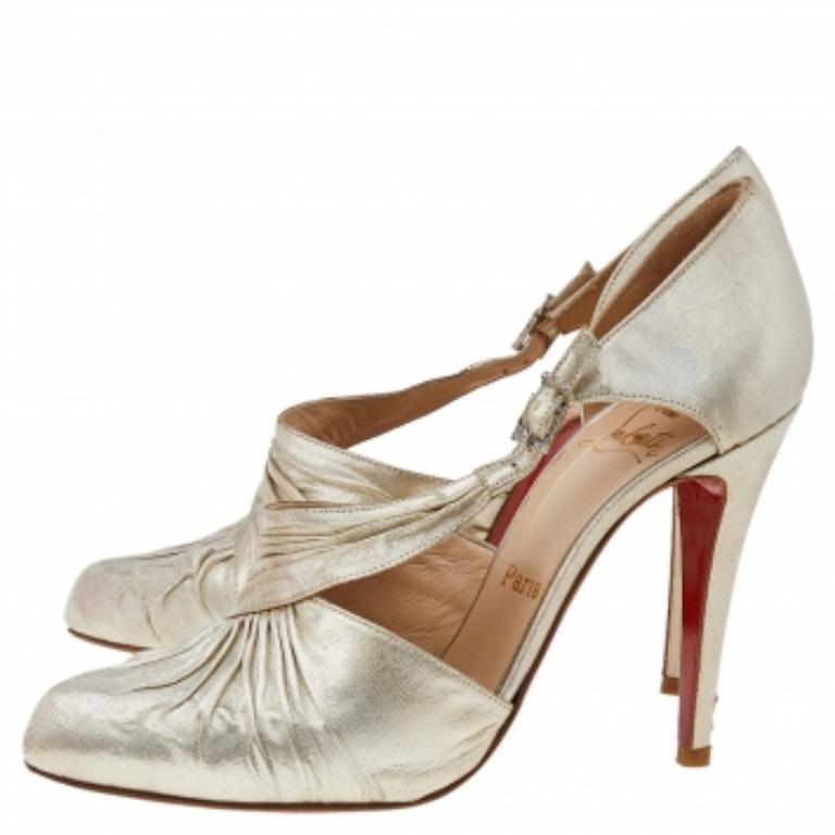 Christian Louboutin Metallic Gold Lamé Fabric Ruffle D'Orsay Pumps Size 38 2