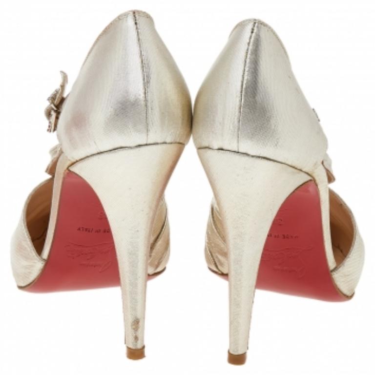 Christian Louboutin Metallic Gold Lamé Fabric Ruffle D'Orsay Pumps Size 38 3