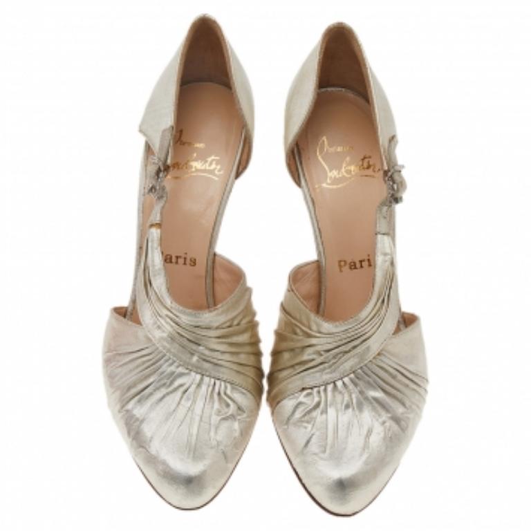 Christian Louboutin Metallic Gold Lamé Fabric Ruffle D'Orsay Pumps Size 38 4