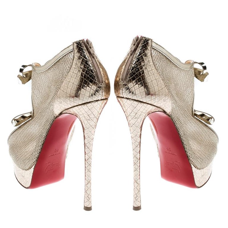Christian Louboutin Metallic Gold Leather And Open Toe Ankle Booties ...