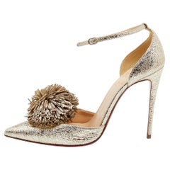 Christian Louboutin Metallic Gold Leather Ankle Strap Sandals Size 37.5