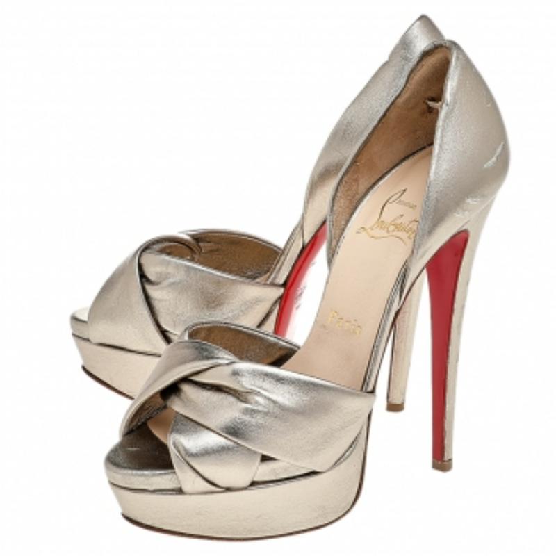 Christian Louboutin Metallic Gold Leather Peacock Platform Pumps Size 36 3