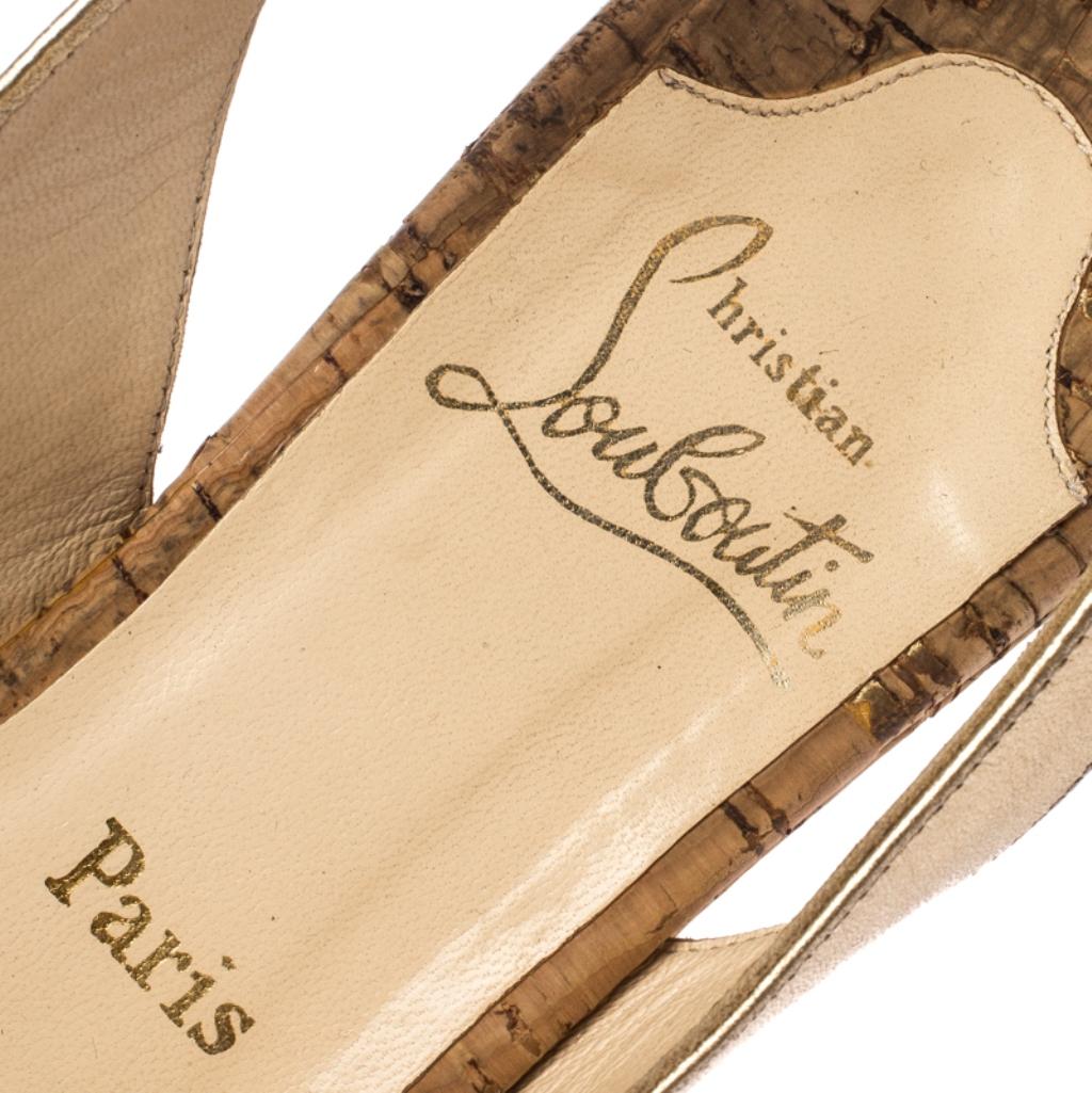 Christian Louboutin Metallic Gold Leather Slingback Wedge Sandals Size 41.5 1