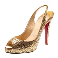 Christian Louboutin Metallic Gold Mirror And Satin Prive Mosaique Pump Size 41