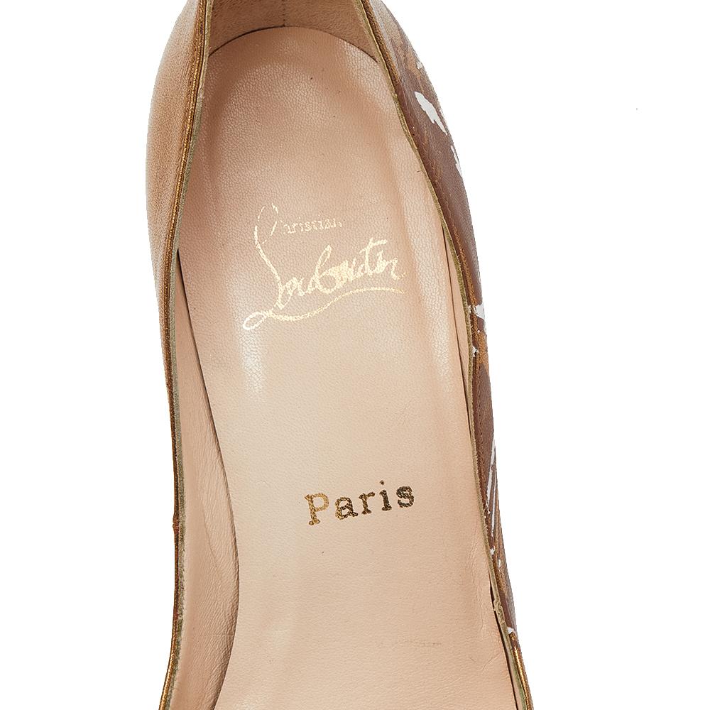 Christian Louboutin Metallic Gold Printed New Very Prive 120 Pumps Size 38 For Sale 1