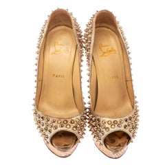 Christian Louboutin Metallic Gold/Rose Gold Leather Lady Peep Toe Spike Platform