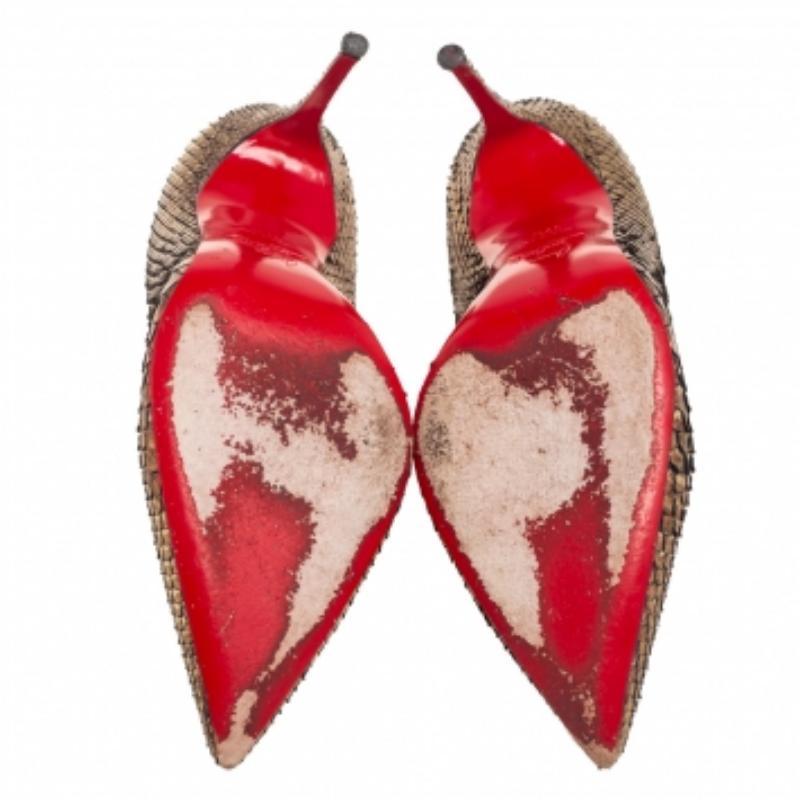 Christian Louboutin Bombas Completa Piel de Serpiente Oro Metalizado Talla 37.5 en venta 4