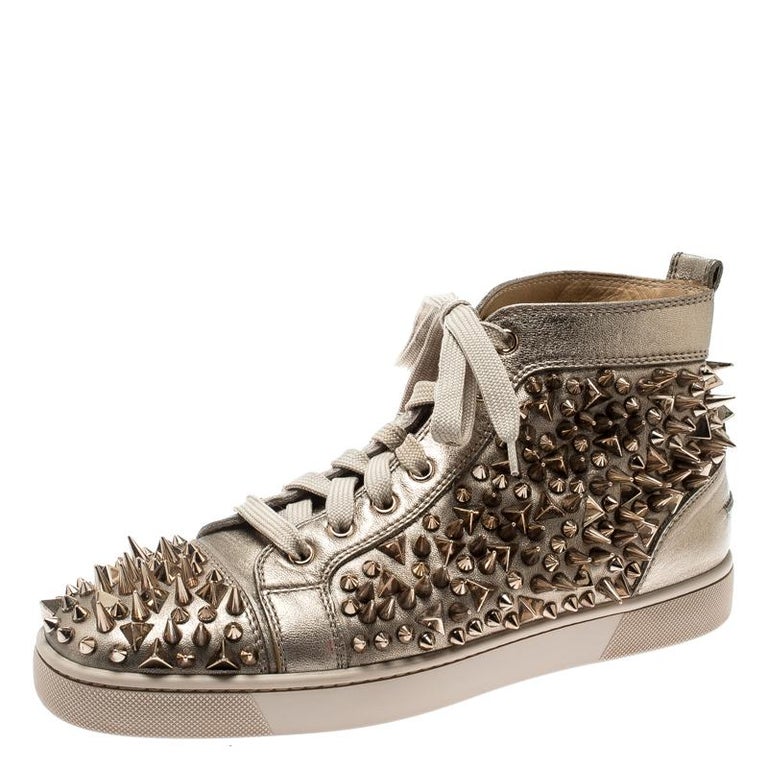 Christian Louboutin Metallic Gold Spikes Lace Up High Top Sneakers Size ...