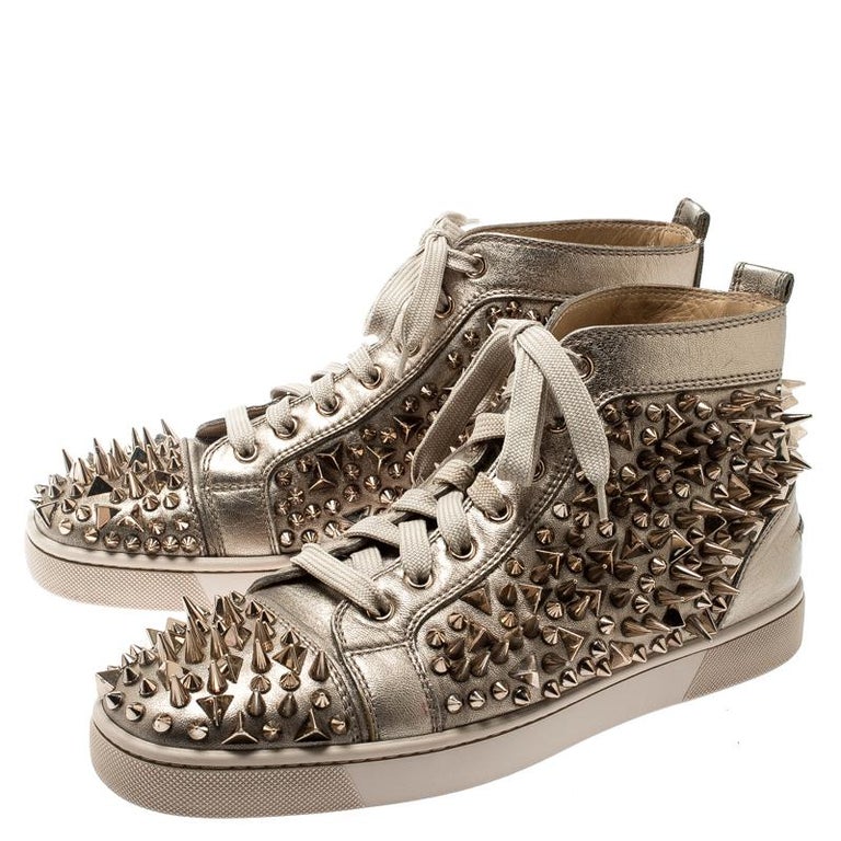 Christian Louboutin Metallic Gold Spikes Lace Up High Top Sneakers Size ...