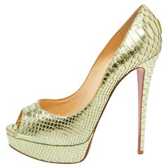 Christian Louboutin Metallic Grüne Python Lady Peep Pumps Größe 41