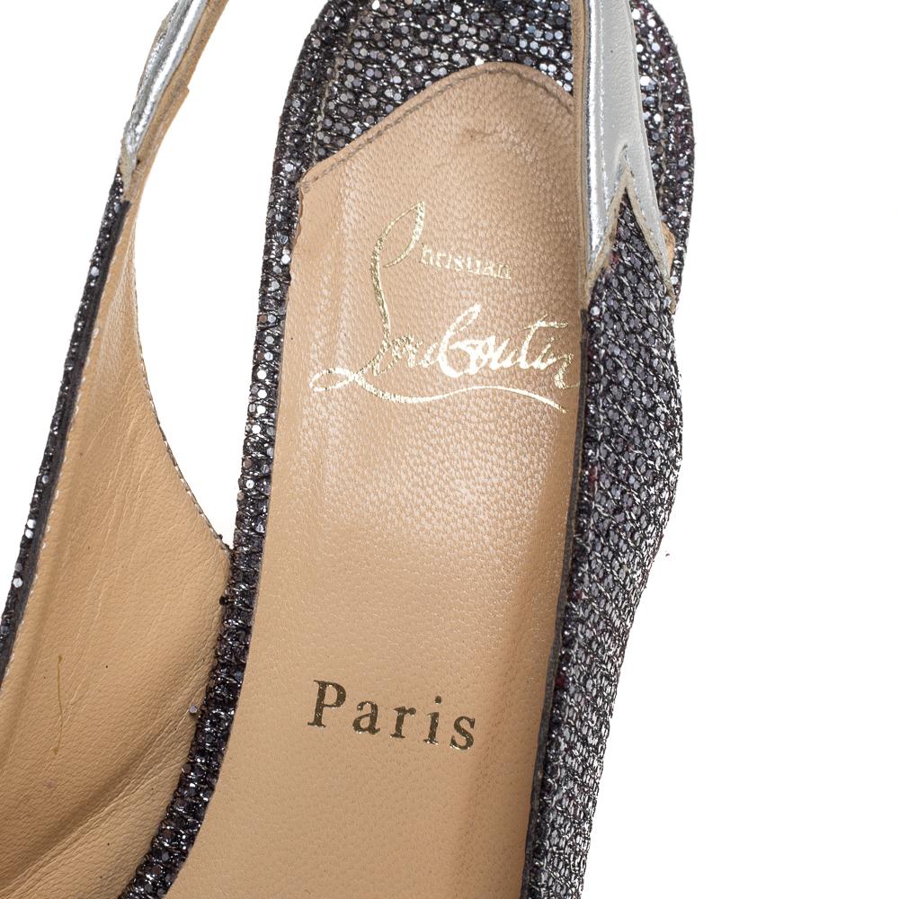 Christian Louboutin Metallic Grey Coarse Glitter Back2 Slingback Sandals Size 38 2