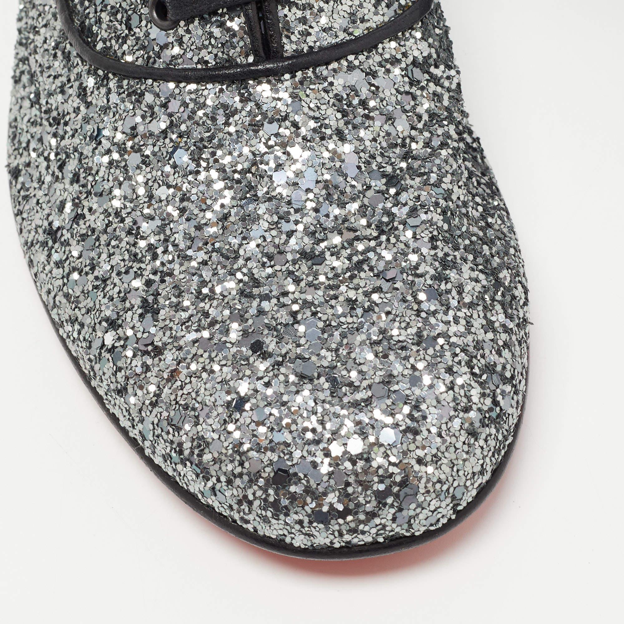 Christian Louboutin Metallic Grey Coarse Glitter Fred Oxfords Size 39.5 1