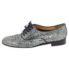 Christian Louboutin - Chaussures Fred Oxford grises à paillettes métalliques, taille 39,5