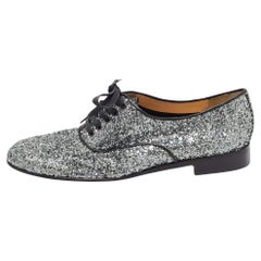 Christian Louboutin Metallic Graue grobe Glitter Fred Oxfords Größe 39,5