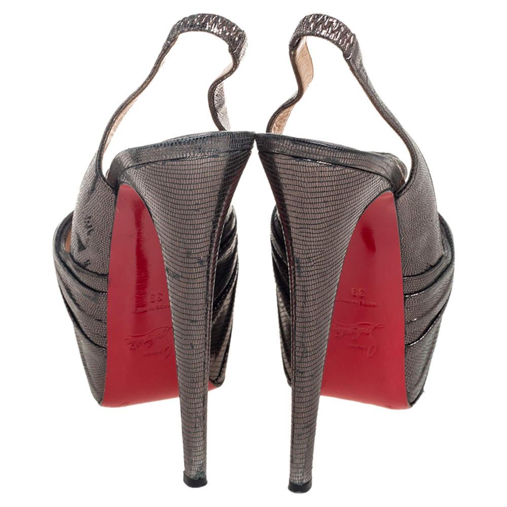 Christian Louboutin Metallic Grey Laminated Suede Miss Benin Knotted Sandals Siz For Sale 1