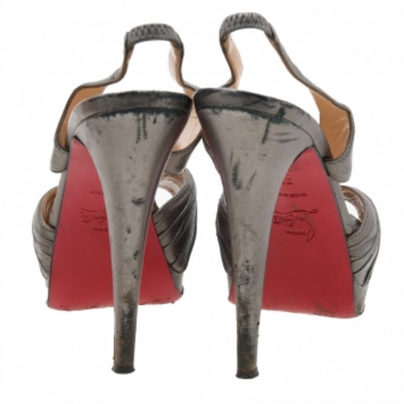 Christian Louboutin Metallic Grey Leather Platform Slingback Sandals Size 36.5 For Sale 1