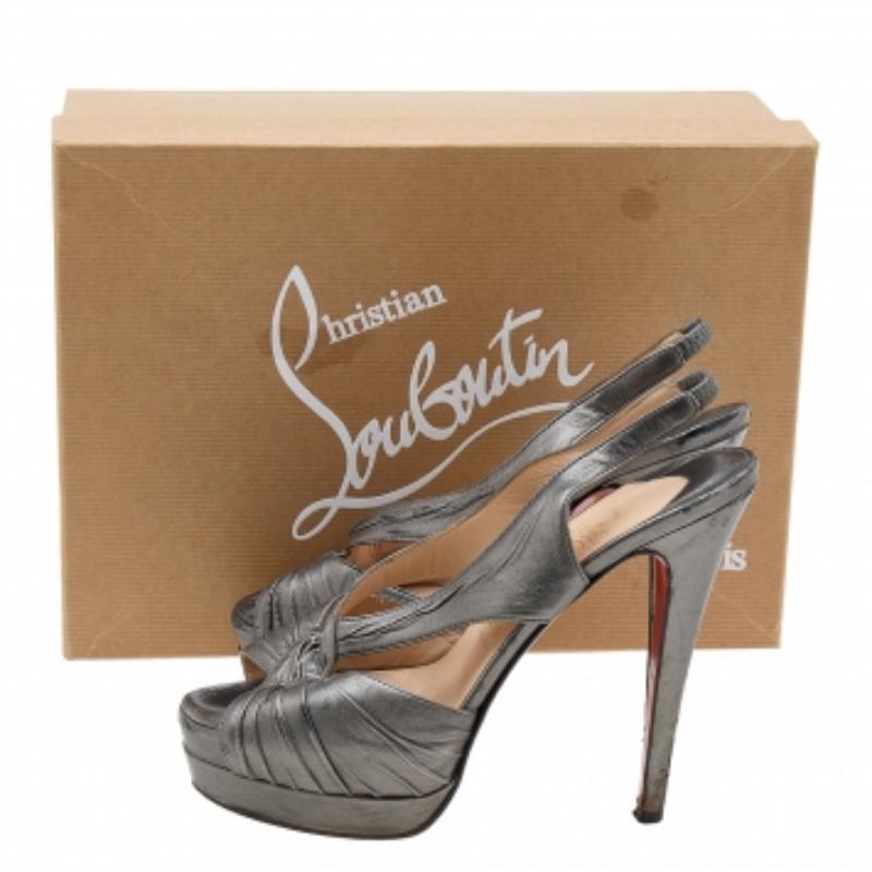 Christian Louboutin Metallic Grey Leather Platform Slingback Sandals Size 36.5 For Sale 4