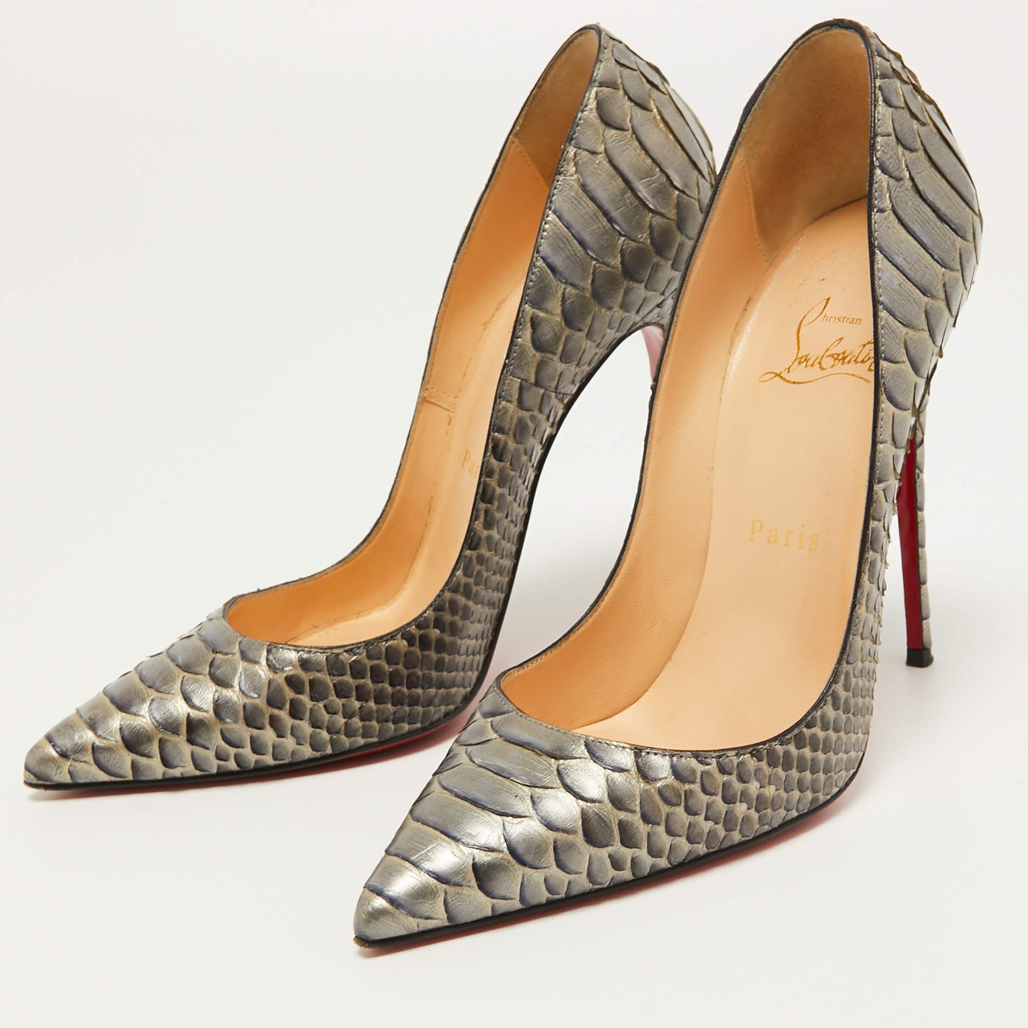 Christian Louboutin Metallic Grey Python So Kate Pumps Size 37.5 1