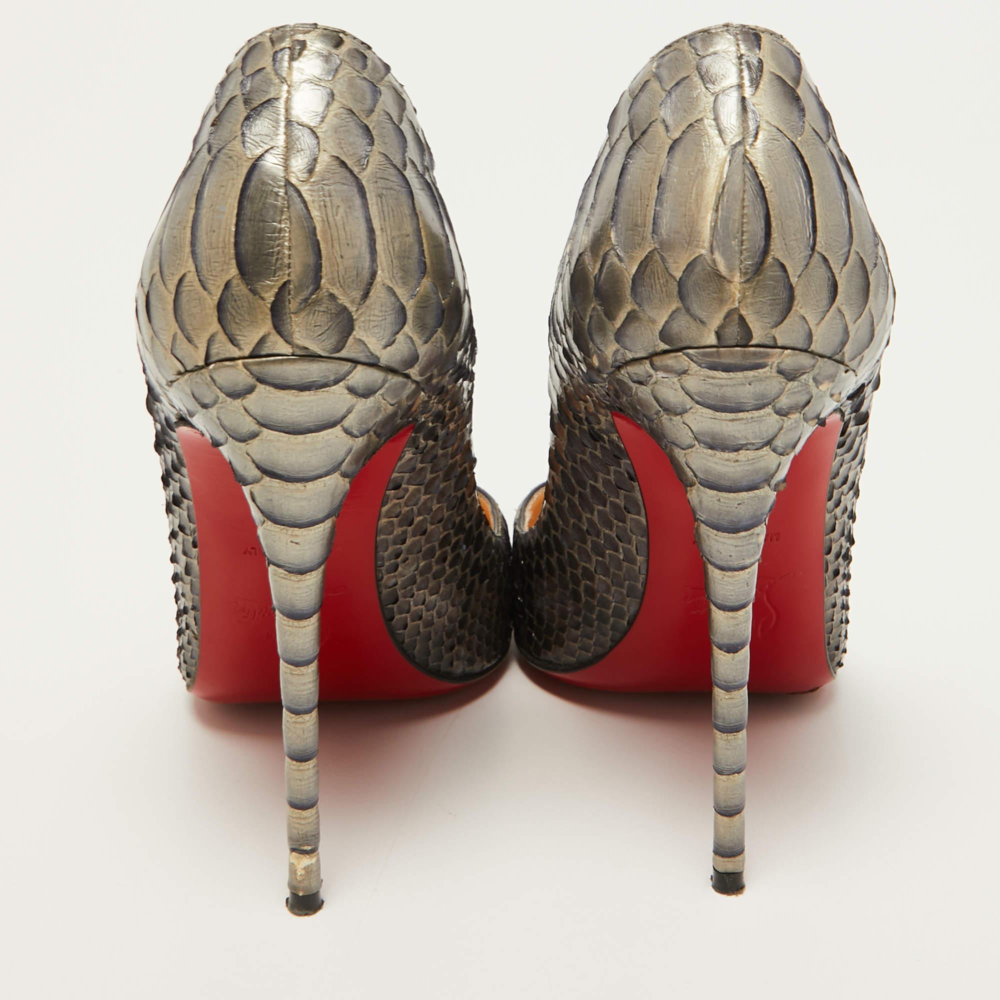 Christian Louboutin Metallic Grey Python So Kate Pumps Size 37.5 2