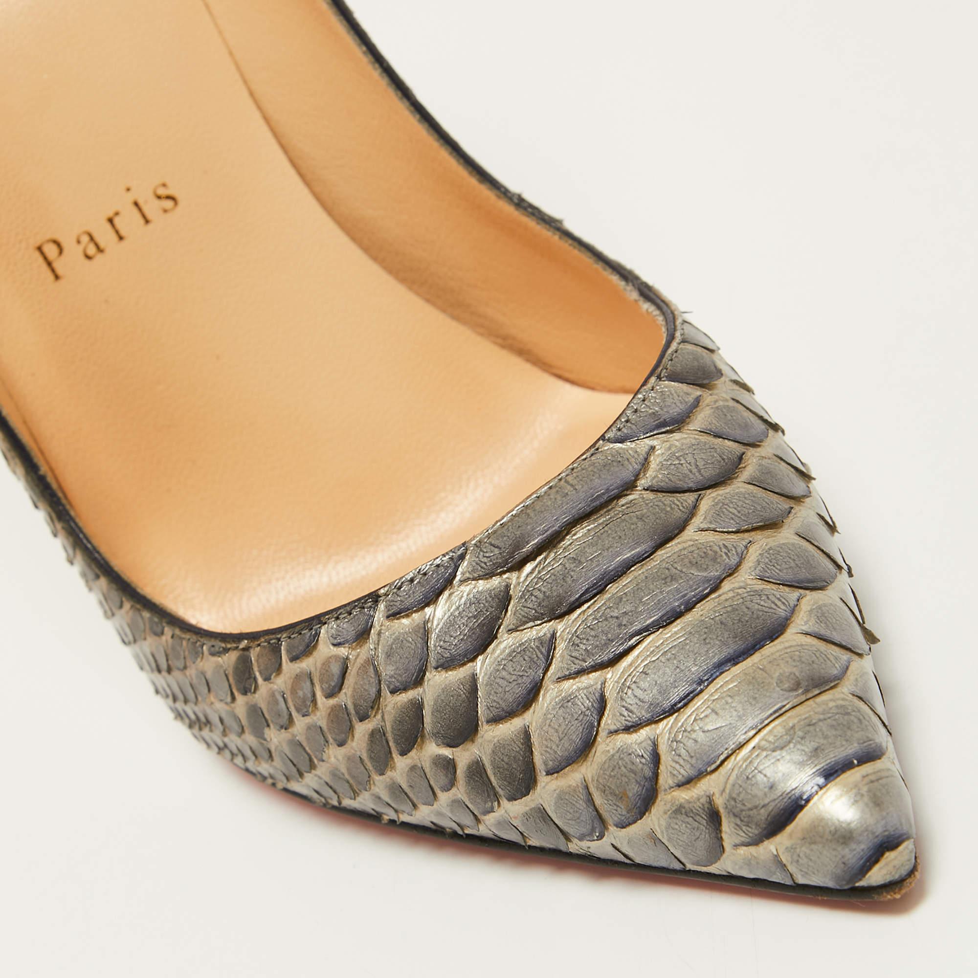 Christian Louboutin Metallic Grey Python So Kate Pumps Size 37.5 3