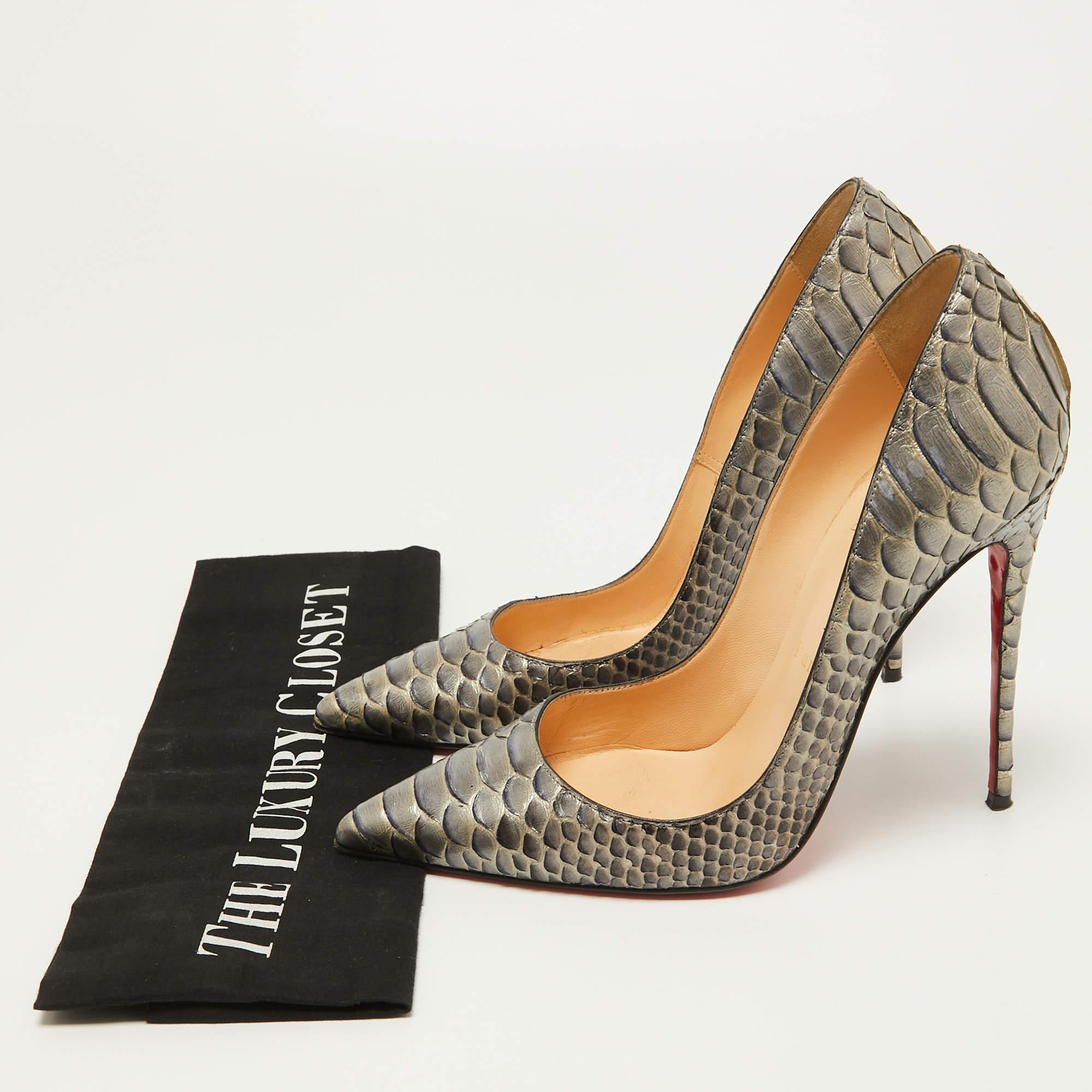Christian Louboutin Metallic Grey Python So Kate Pumps Size 37.5 5