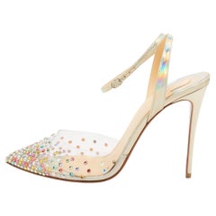 Christian Louboutin Metallic Iridescent PVC Spikaqueen Ankle Strap Pumps Size 38