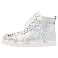 Christian Louboutin Metallic Leather and Glitter Suede Lou Spikes Sneakers